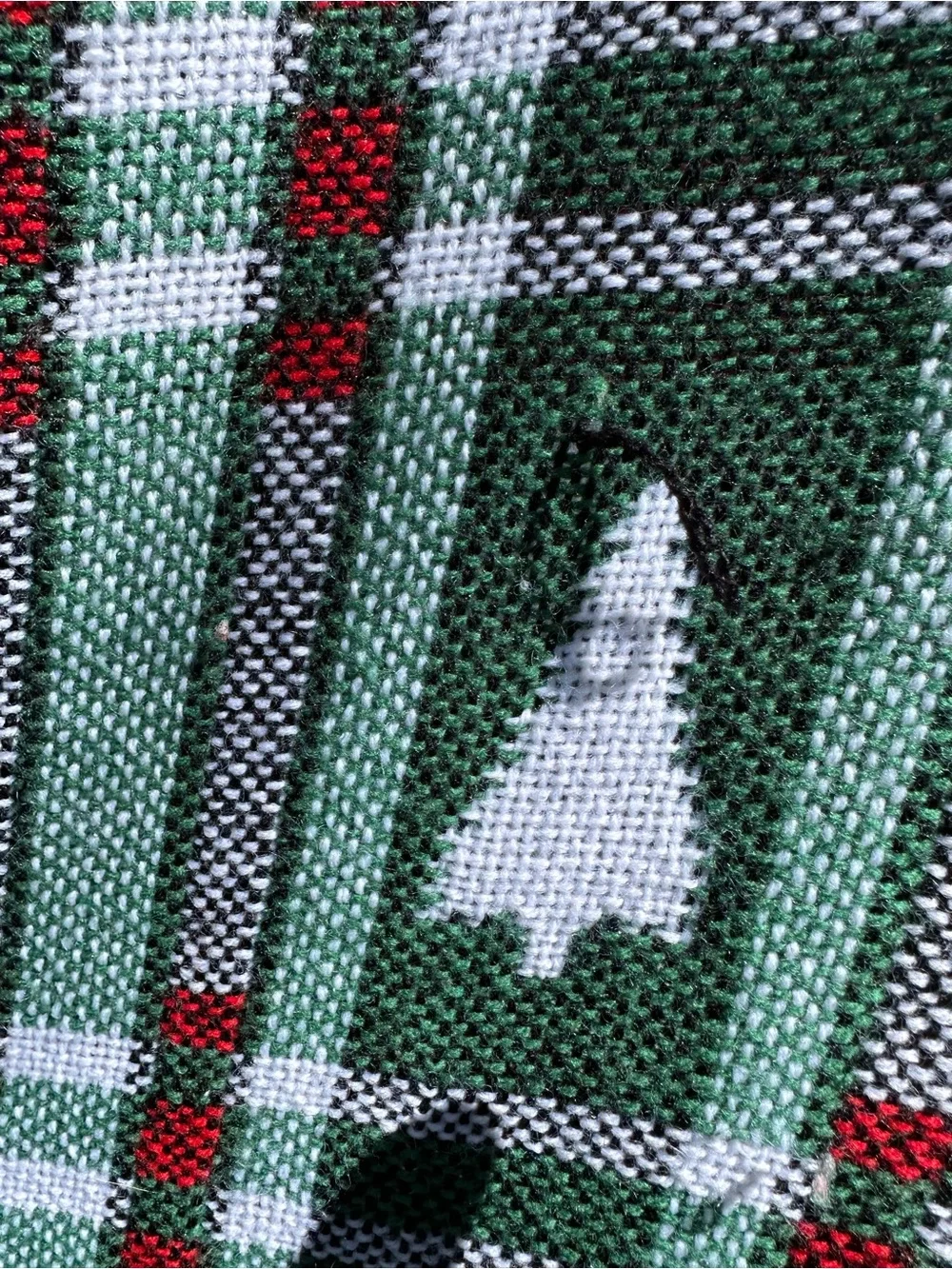 Holiday Plaid Throw Blanket with Pine Tree Motif - Red & Green reversible fringe